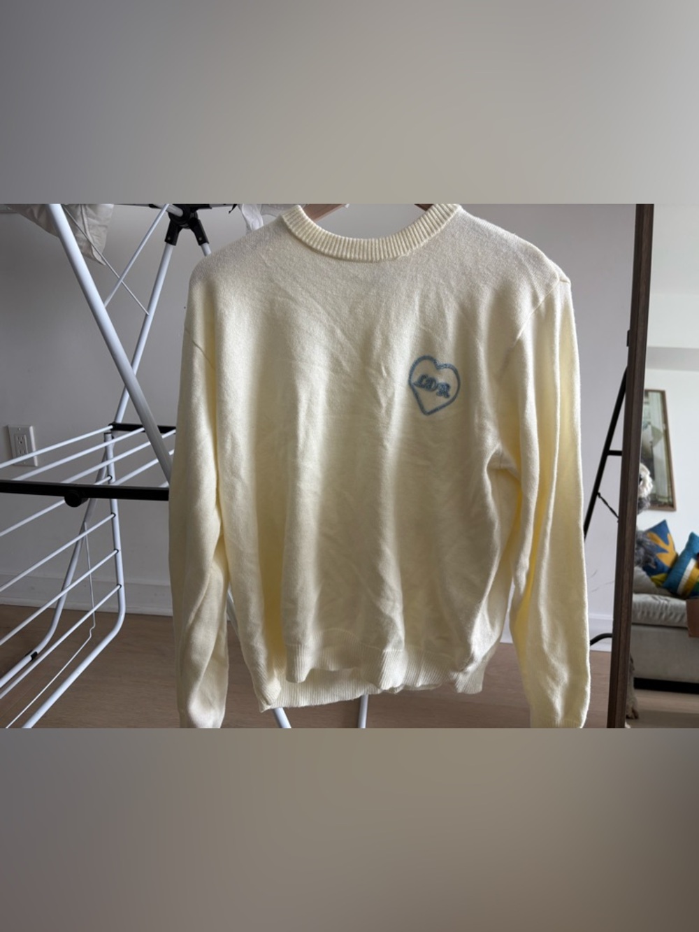 Lana Del Rey Merch Cream Crewneck Sweater with Heart Motif